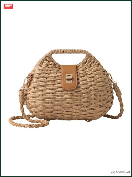 Handbags - Natural Straw Handwoven Crossbody Purse with Adjustable Strap